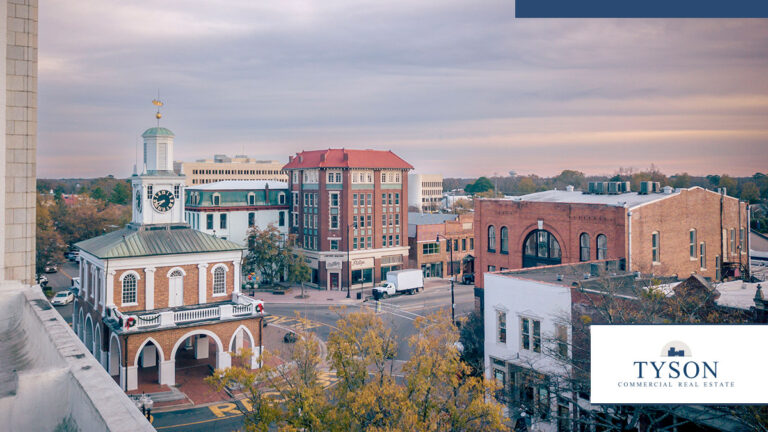Aerial photo of downtown Fayetteville, NC.
